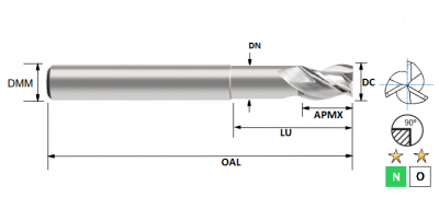 3.0mm 3 Flute Long Length Necked Mastermill AL-HPC Carbide Slot Drill